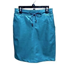 Esqualo Harbor Blue Faux Leather Skirt Size 4 NWT